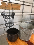 3pc Cast Iron Pot, Bucket and Hanging Basket