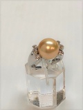 18KT WHITE GOLD 13MM GOLDEN PEARL AND 0.40CTW DIAMOND RING