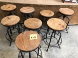 (8) ROUND WOOD SEAT ADJUSTABLE BARSTOOLS