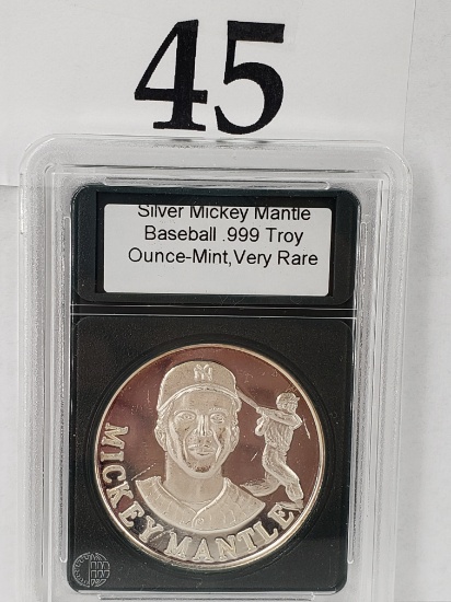 .999 TROY OUNCE SILVER MINT MICKEY MANTLE NEW ENGLAND MINT MEDALLION - RARE