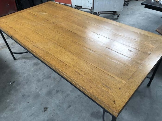 IRON BASE WOOD TOP RECTANGLE DINING TABLE