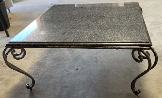 GRANITE TOP WROUGHT IRON BASE TABLE
