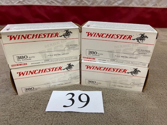 (4) BOXES WINCHESTER .380AUTO AMMO   400 ROUNDS TOTAL