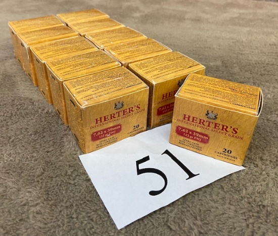11 BOXES OF HERTERS INTERNATIONAL 7.62 X 39 AMMO