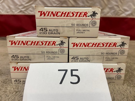 (5) BOXES WINCHESTER 45AUTO 250 ROUNDS TOTAL