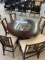 NAJARIAN PUB STYLE WROUGHT IRON AND GLASS TOP TABLE WITH 4 BARSTOOLS AND BENCH