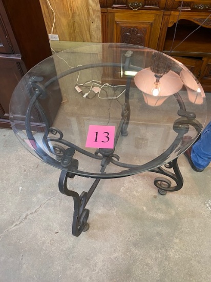 GLASS TOP WROUGHT IRON BASE TABLE