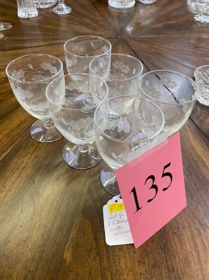 SET OF 6 ETCHED WATER GLASSES