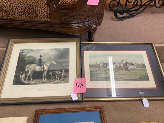 2PC FRAMED HORSE PRINTS MR. WILL M. LONG ON "BERTHA" AND "A GALLOP ON THE BOARDS"