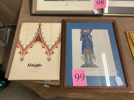 2PC FRAMED KNIGHT PRINT AND BOOK - "KNIGHTS OF THE MIDDLE AGES"