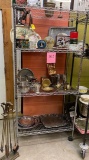 LARGE LOT OF SILVER PALTE, BRASS ITEMS, TIN BOXES, BRASS FIREPLACE TOOLS, PEWTER AND STAINLESS ITEMS