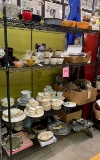 LARGE LOT OF CHINA, DISHES, SILVERPLATE, CARNIVAL GLASS, POTS, PANS, OVENWARE, ETC.