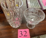 2PC CRYSTAL VASE AND FOOTED CANDY BOWL