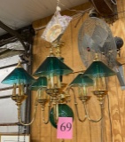 BRASS AND GLASS HANGING CHANDELIER