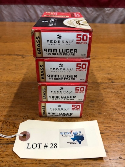(4)  BOXES FEDERAL 9MM LUGER
