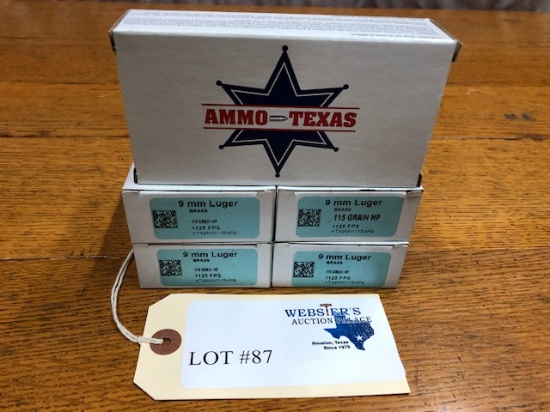 (5) BOXES AMMO TEXAS 9MM