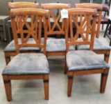SET OF 5 WOOD AND LEATHER SIDE CHAIRS