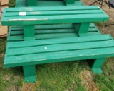 SET OF 3 GREEN WOOD BENCHES