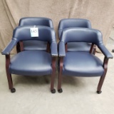 SET OF 4 BLUE ROLLING ARM CHAIRS