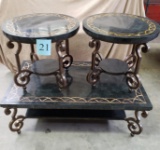 3PC ROUND SIDE TABLS AND RECTANGLE COFFEE TABLE STONE TOP