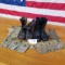 2 PAIR U.S. MILITARY ISSUE BOOTS, AMMO CLIP BELT, 3 MILITARY LEG CHAPS AND MILITARY TRIGGER FINGER M