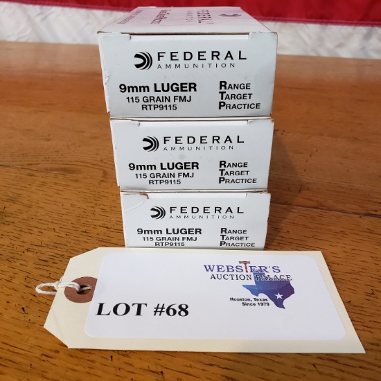 (3) BOXES FEDERAL 9MM LUGER FMJ