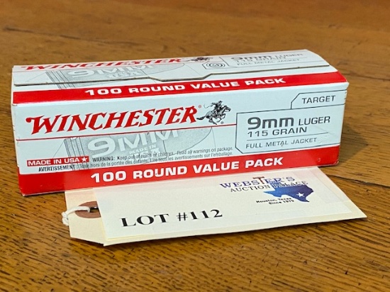 (1) BOX WINCHESTER 9MM LUGER 115GR *100 ROUNDS