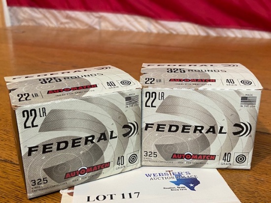 (2) BOXES FEDERAL 22LR 40GR AUTO MATCH *650 RAOUNDS
