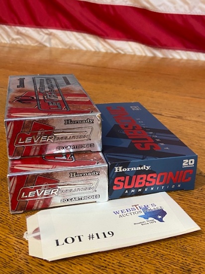 (3) BOXES HORNADY 45-70GOVT SUBSONIC 410GR AND LEVEREVOLUTION 325GR FTX *60 ROUNDS