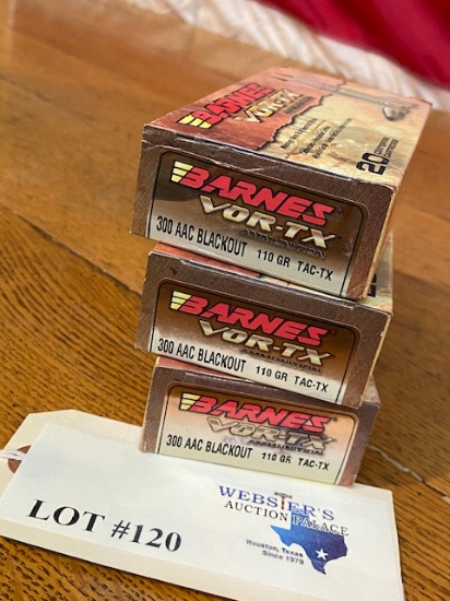(3) BOXES BARNES VOR-TX 300 AAC BLACKOUT 110GR TAC-TX *60 ROUNDS