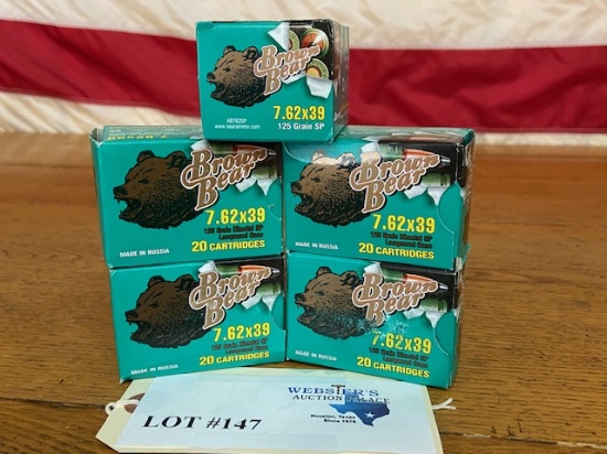 (5) BOXES BROWN BEAR 7.62 X 39MM 125GR *100 ROUNDS
