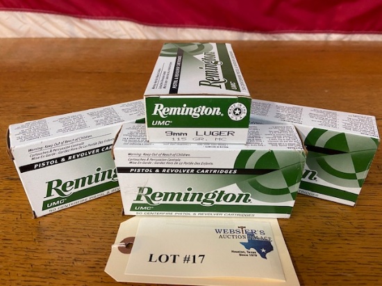 (4) BOXES REMINGTON 9MM LUGER 115GR *200 ROUNDS