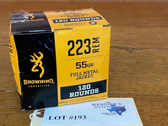 (1) BOX BROWNING 223 REM 55GR FMJ *120 ROUNDS