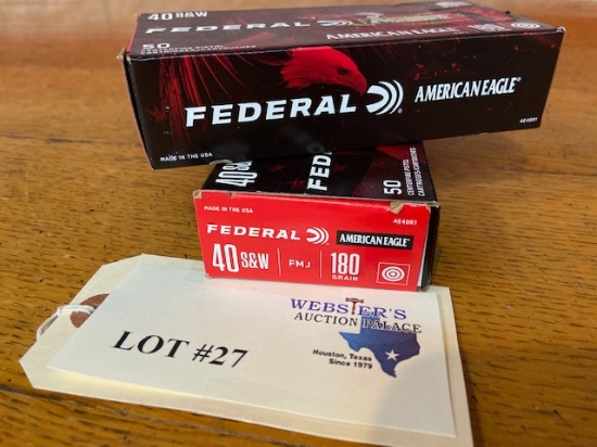 (2) BOXES FEDERAL AMERICAN EAGLE 40 S&W 180GR FMJ *100 ROUNDS