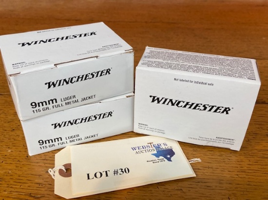 (3) BOXES WINCHESTER 9MM LUGER 115GR FMJ *150 ROUNDS
