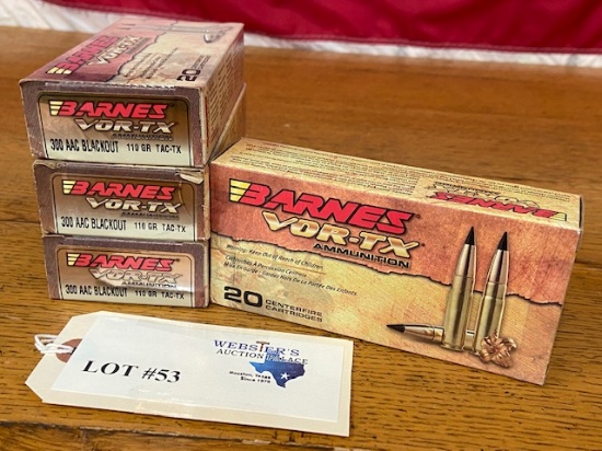 (4) BOXES BARNES VOR-TX 300 AAC BLACKOUT 110GR TAC-TX *80 ROUNDS