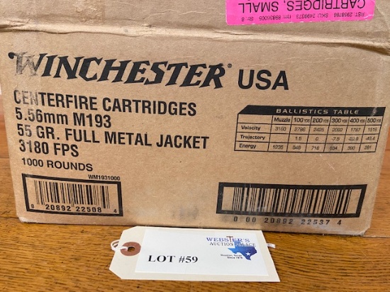 (1) CASE WINCHESTER 5.56MM M193 55GR FMJ *1,000 ROUNDS