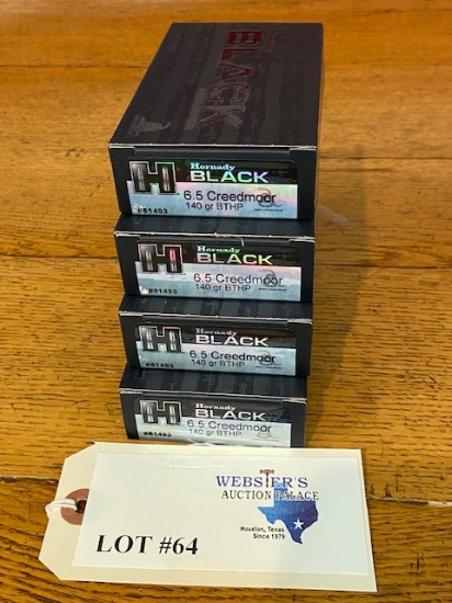 (4) BOXES HORNADY BLACK 6.5 CREEDMOOR 140GR BTHP *80 ROUNDS