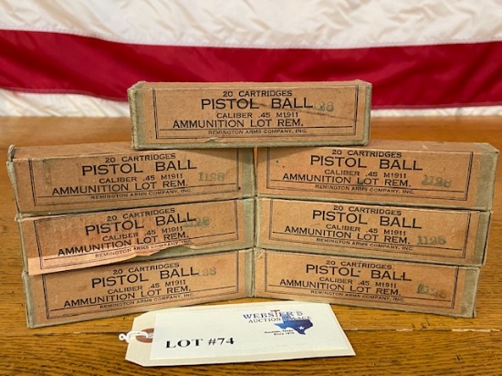 (7) BOXES REMINGTON PISTOL BALL .45 M1911 *140 ROUNDS