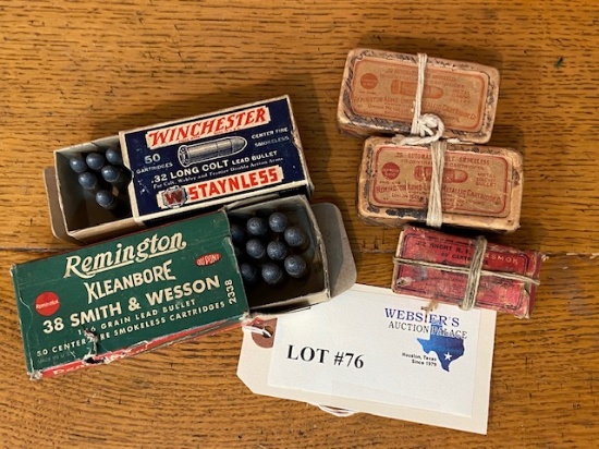 (2) BOXES 25AUTO, (1) BOX 22 SHORT (1) BOX REMINGTON 38 (1) BOX WINCHESTER 32 LONG