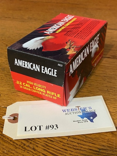 (1) BOX AMERICAN EAGLE .22LR HIGH VELOCITY 38GR COPPER HP *400 ROUNDS