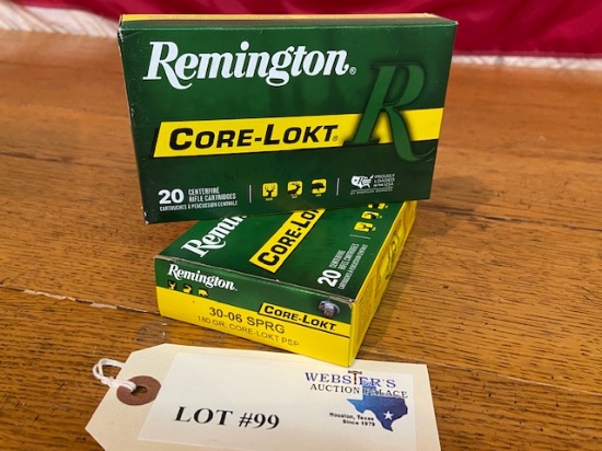 (2) BOXES REMINGTON CORE-LOKT 30-06 SPRG 180GR *40 ROUNDS