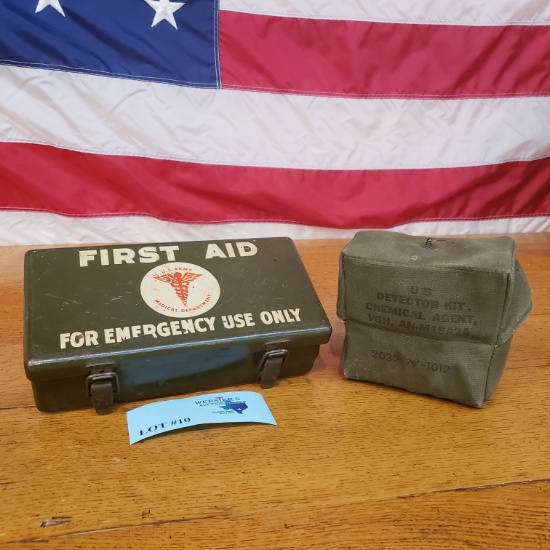 U.S. MILITARY FIRST AID BOX AND DETECTION KIT WITH CONTENTS