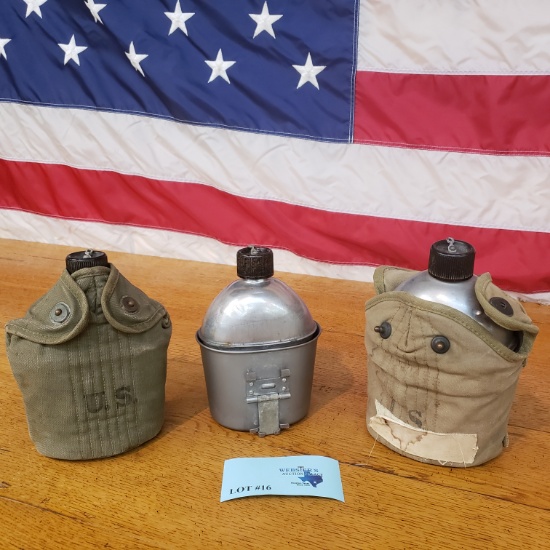 (3) MILITARY CANTEENS SIGNED 1943, 1944, 1945