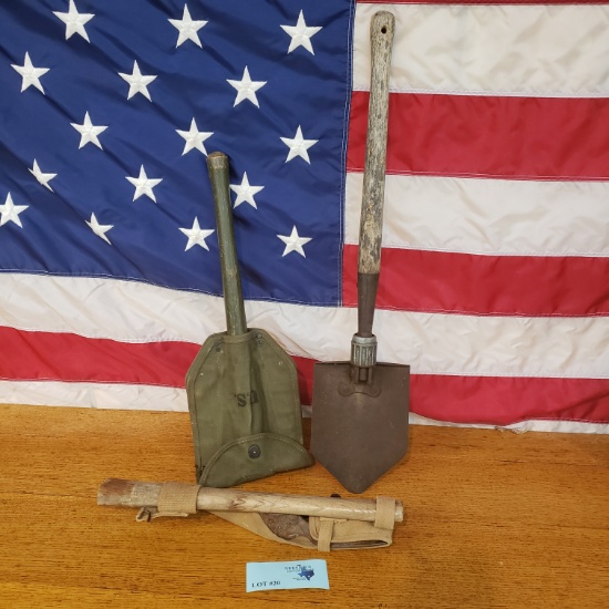 (3) PC MILITARY SHOVELS AND PICK AXE