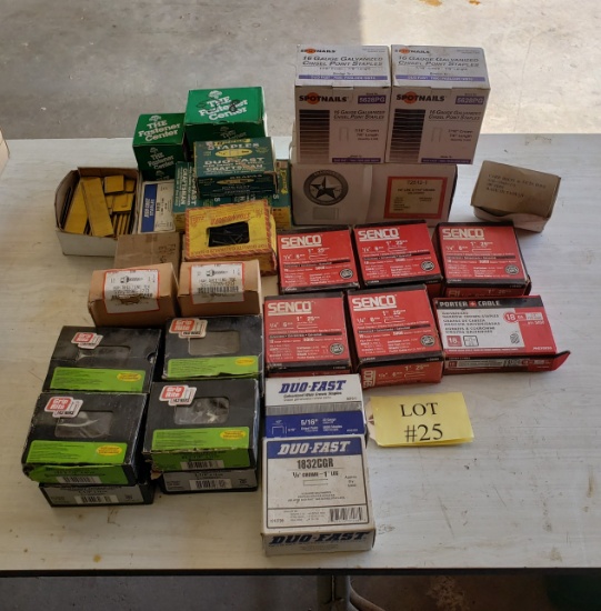 LOT OF STAPLES, FAS'NERS, SHEETING SCREWS