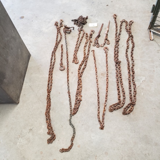 LOT OF CHAINS WITH HOOKS AND BINDERS