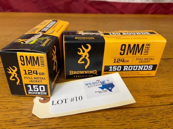 (2) BOXES BROWNING 9MM LUGER 124GR - 300 TOTAL ROUNDS