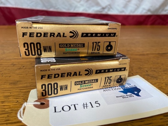 (2) BOXES FEDERAL PREMIUM GOLD MEDAL 308 WIN 175GR  - 40 TOTAL ROUNDS