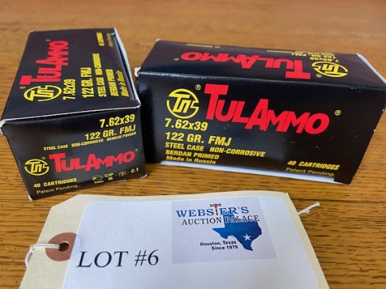 (2) BOXES TULAMMO 7.62X39 FMJ 40GR - 80 TOTAL ROUNDS